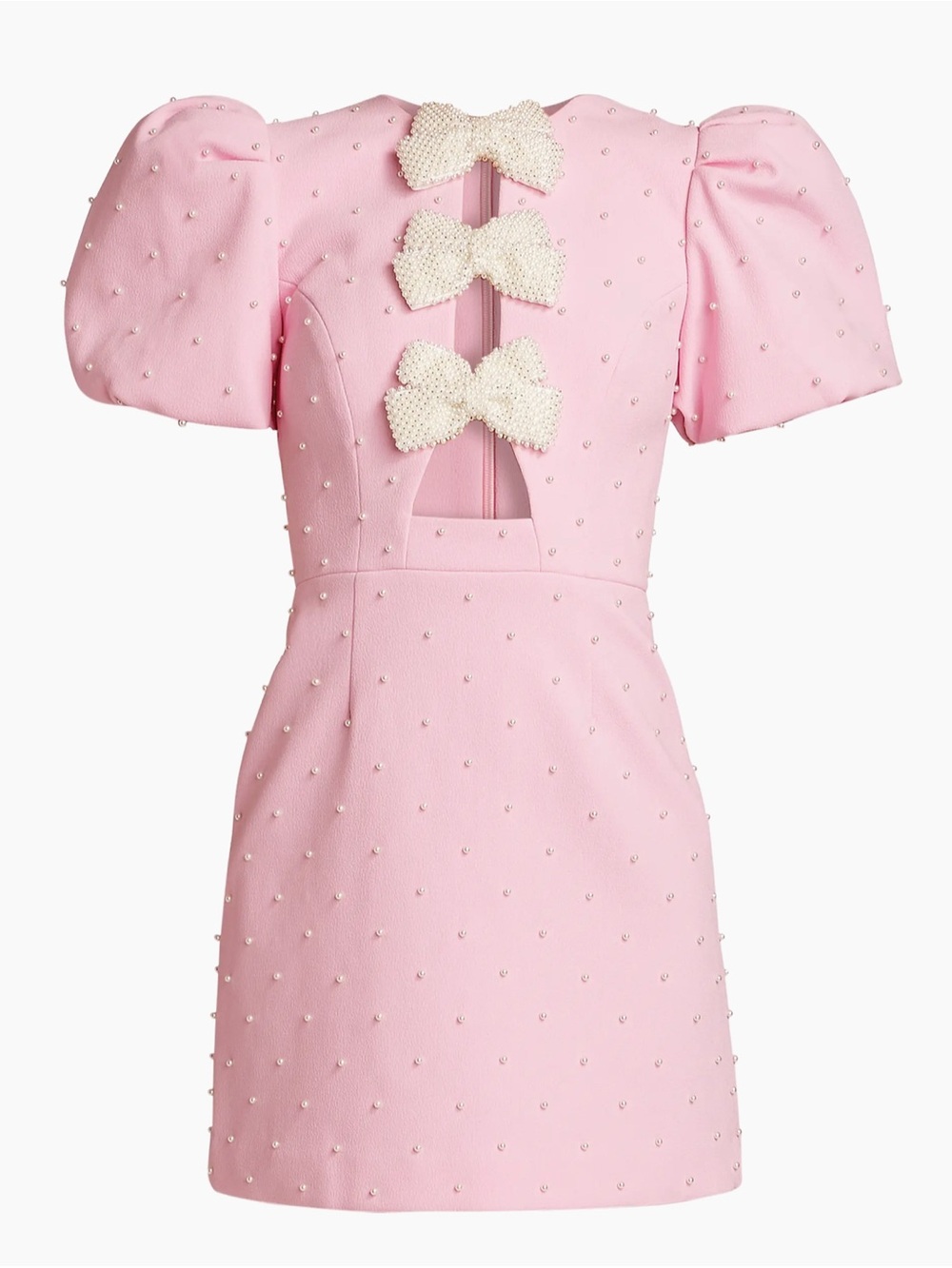 Rebecca Vallance Pink Pearl-Bow Puff Sleeve Mini Dress